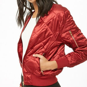 Forever 21 Red Satin Bomber Jacket